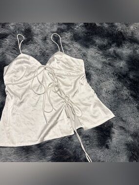 SHEIN White Satin Tie-Front Spaghetti Strap Cami